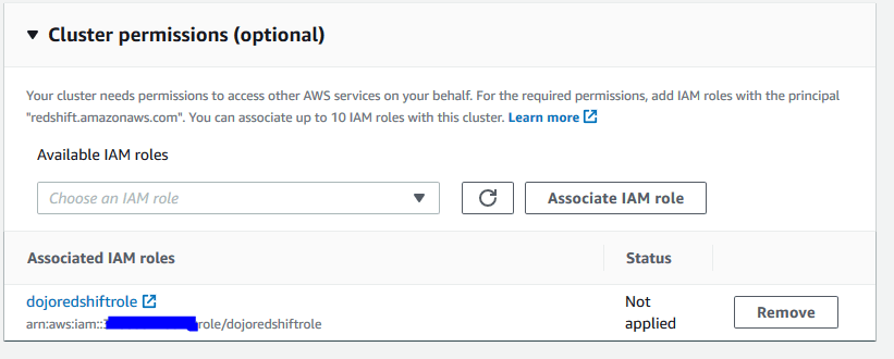 Amazon Redshift Data Lake Export - Cluster permissions